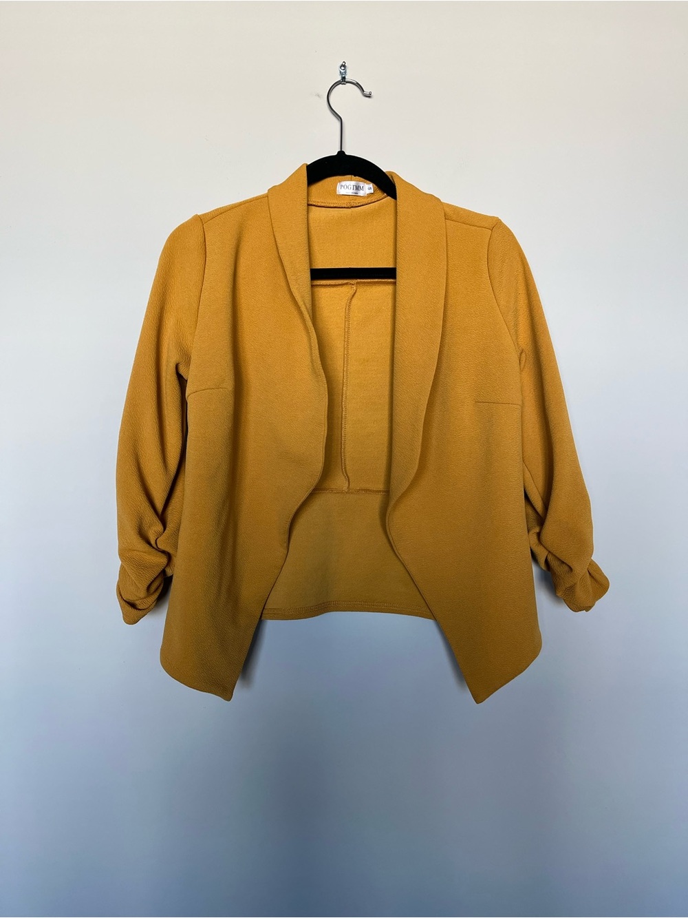 Mustard Open Front Quarter Sleeve Blazer Jacket